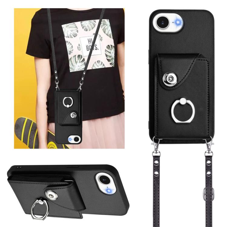 For iPhone 17e / 16e Organ Card Bag Ring Holder Phone Case with Long Lanyard