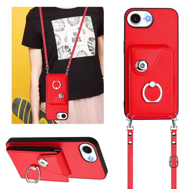 For iPhone 17e / 16e Organ Card Bag Ring Holder Phone Case with Long Lanyard