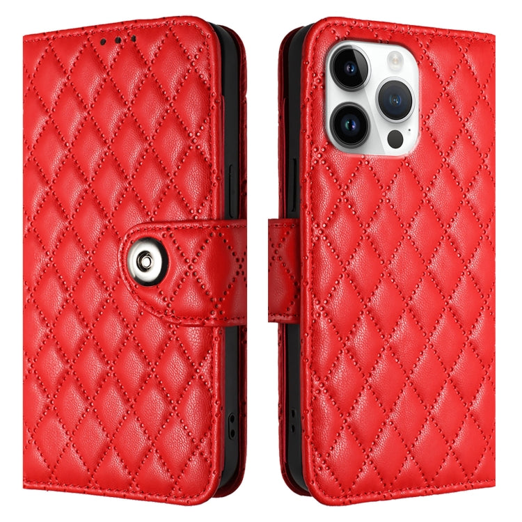 For iPhone 16 Pro Max Rhombic Texture Flip Leather Phone Case with Lanyard