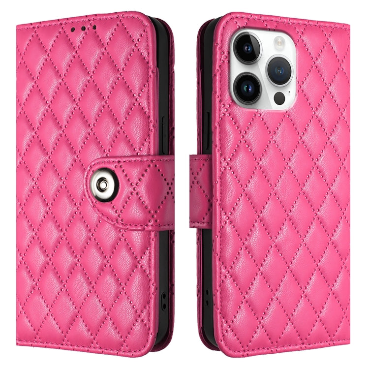 For iPhone 16 Pro Max Rhombic Texture Flip Leather Phone Case with Lanyard