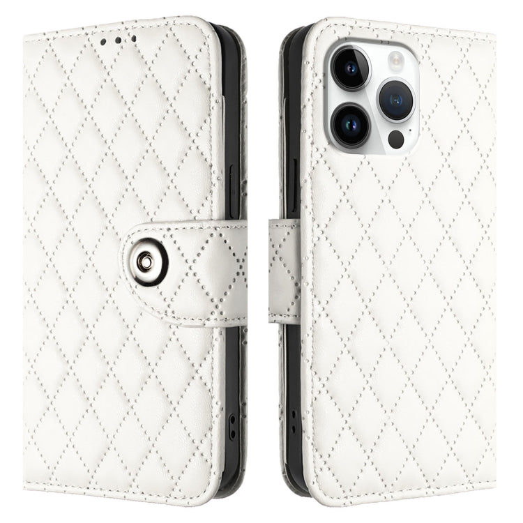 For iPhone 16 Pro Max Rhombic Texture Flip Leather Phone Case with Lanyard
