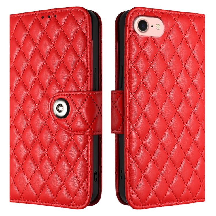 For iPhone SE 2024 Rhombic Texture Flip Leather Phone Case with Lanyard
