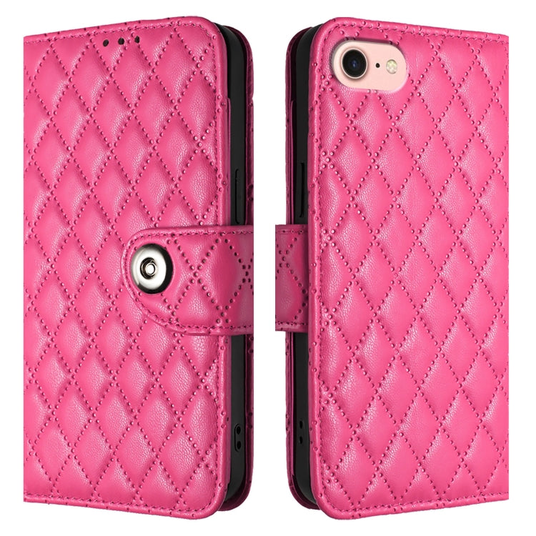For iPhone SE 2024 Rhombic Texture Flip Leather Phone Case with Lanyard