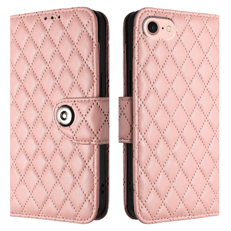 For iPhone SE 2024 Rhombic Texture Flip Leather Phone Case with Lanyard