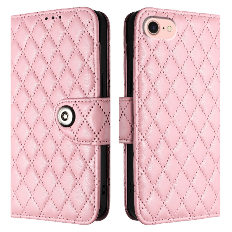 For iPhone SE 2024 Rhombic Texture Flip Leather Phone Case with Lanyard