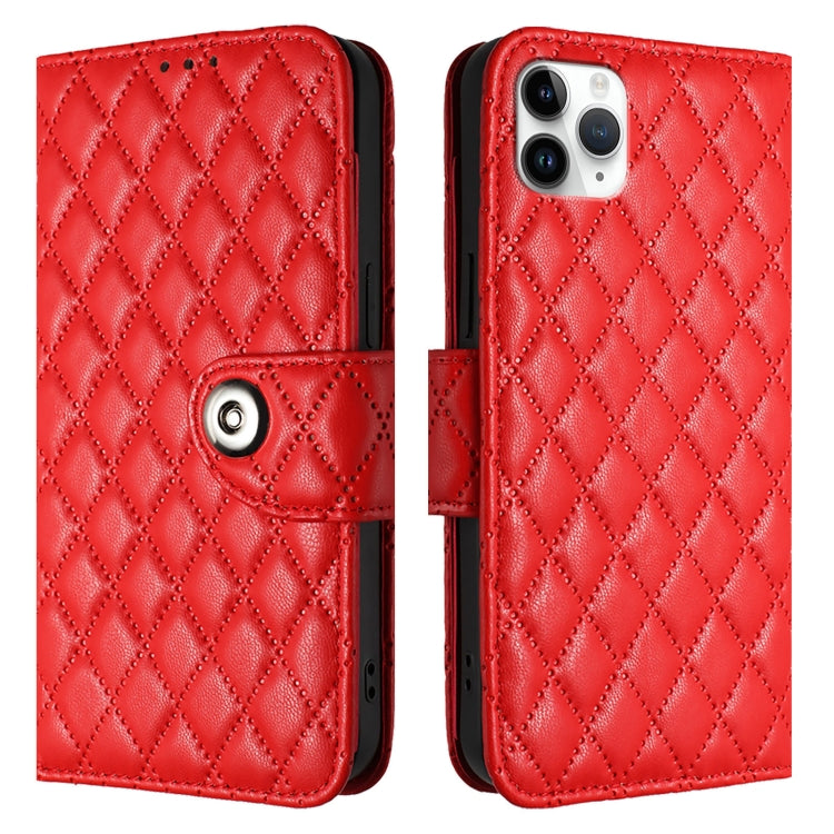 For iPhone 11 Pro Max Rhombic Texture Flip Leather Phone Case with Lanyard
