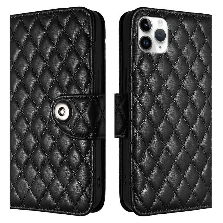 For iPhone 11 Pro Max Rhombic Texture Flip Leather Phone Case with Lanyard