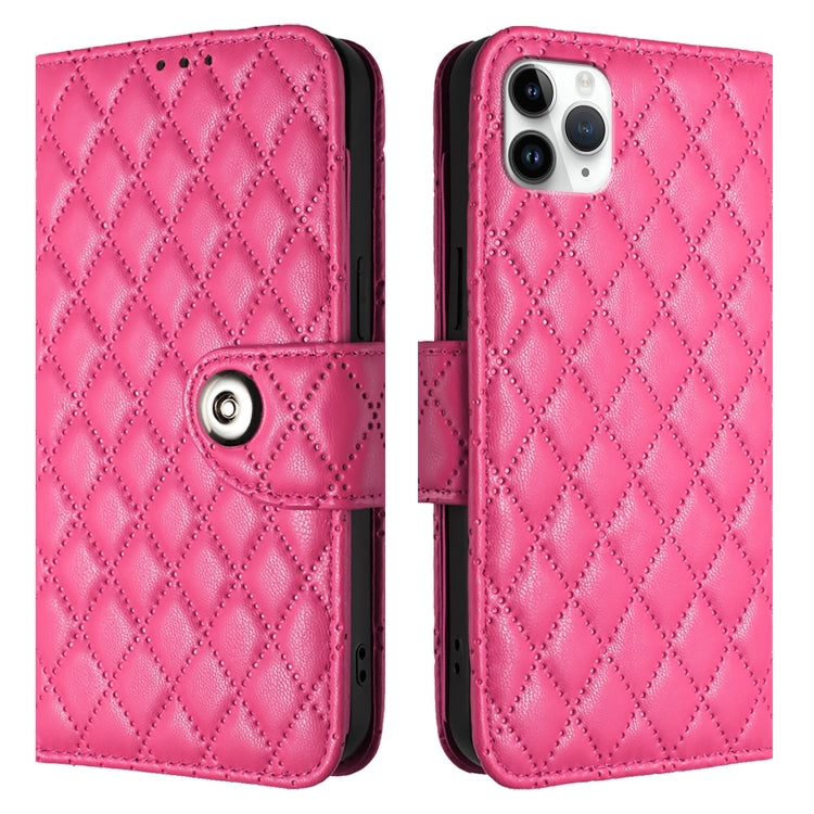 For iPhone 11 Pro Max Rhombic Texture Flip Leather Phone Case with Lanyard
