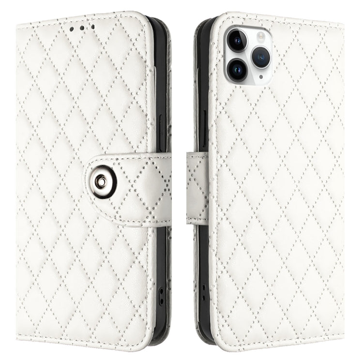 For iPhone 11 Pro Max Rhombic Texture Flip Leather Phone Case with Lanyard