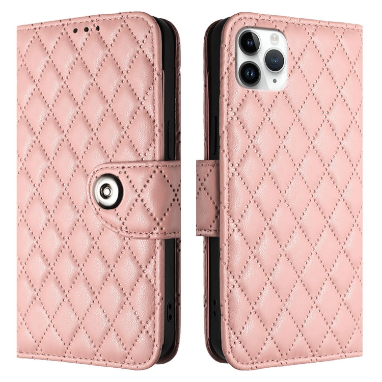 For iPhone 11 Pro Max Rhombic Texture Flip Leather Phone Case with Lanyard