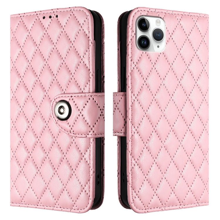For iPhone 11 Pro Max Rhombic Texture Flip Leather Phone Case with Lanyard