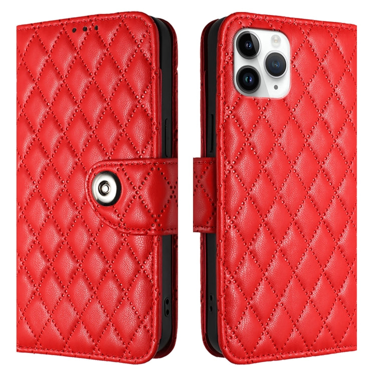 For iPhone 11 Pro Rhombic Texture Flip Leather Phone Case with Lanyard