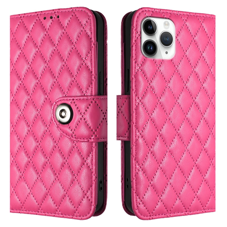 For iPhone 11 Pro Rhombic Texture Flip Leather Phone Case with Lanyard