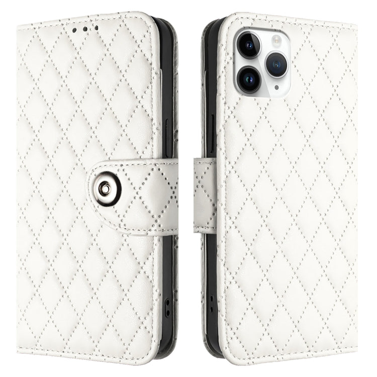 For iPhone 11 Pro Rhombic Texture Flip Leather Phone Case with Lanyard