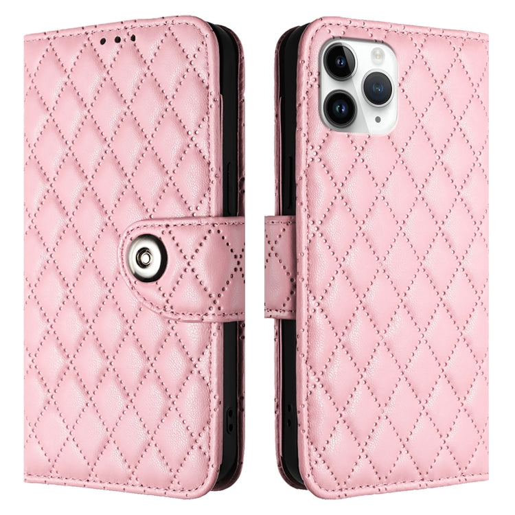 For iPhone 11 Pro Rhombic Texture Flip Leather Phone Case with Lanyard