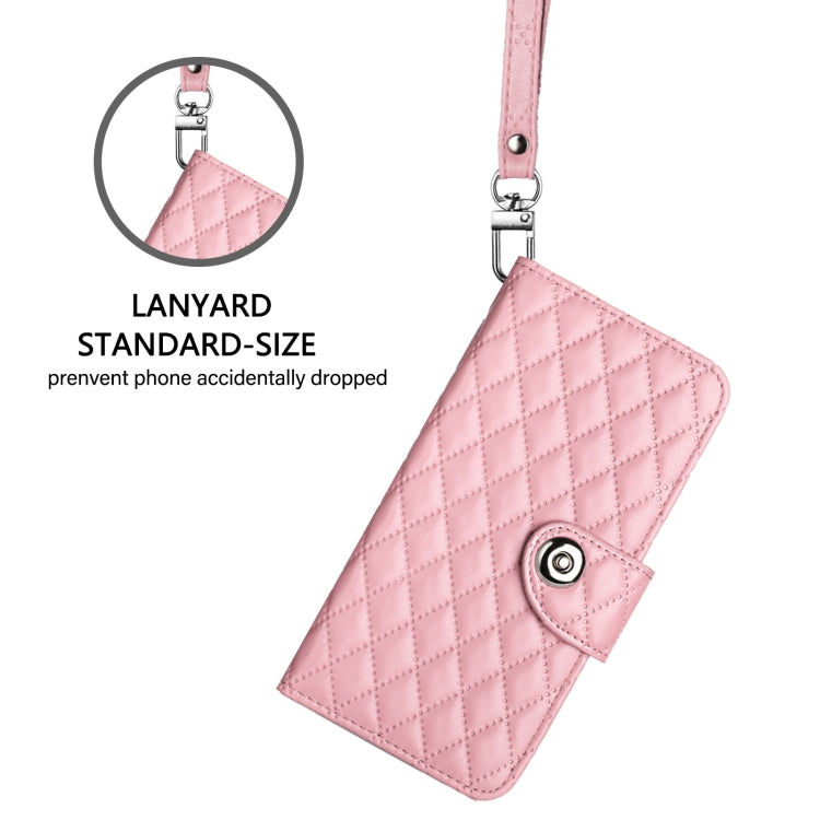 For iPhone 11 Pro Rhombic Texture Flip Leather Phone Case with Lanyard