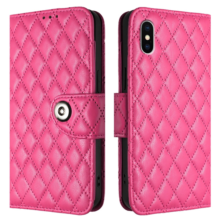 For iPhone XS / X Rhombic Texture Flip Leather Phone Case with Lanyard