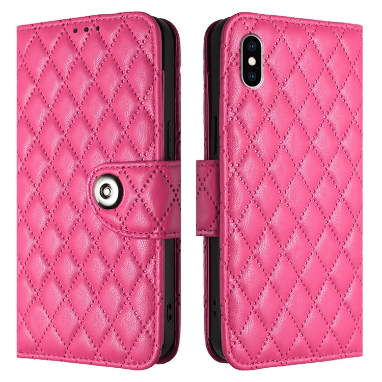 For iPhone XS Max Rhombic Texture Flip Leather Phone Case with Lanyard