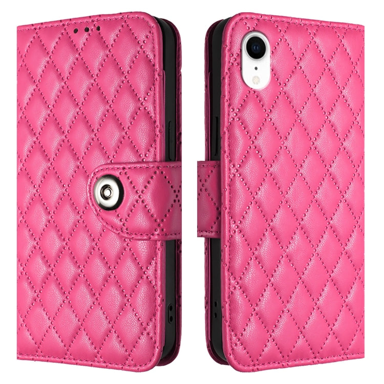 For iPhone XR Rhombic Texture Flip Leather Phone Case with Lanyard