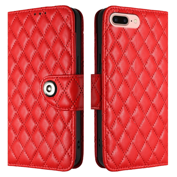For iPhone 8 Plus / 7 Plus / 6s Plus Rhombic Texture Flip Leather Phone Case with Lanyard