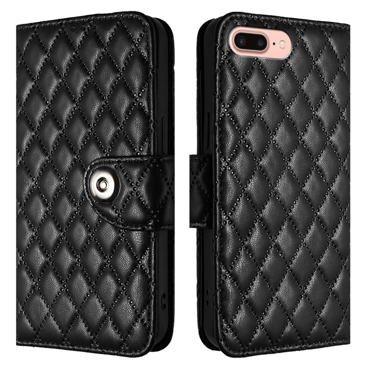For iPhone 8 Plus / 7 Plus / 6s Plus Rhombic Texture Flip Leather Phone Case with Lanyard