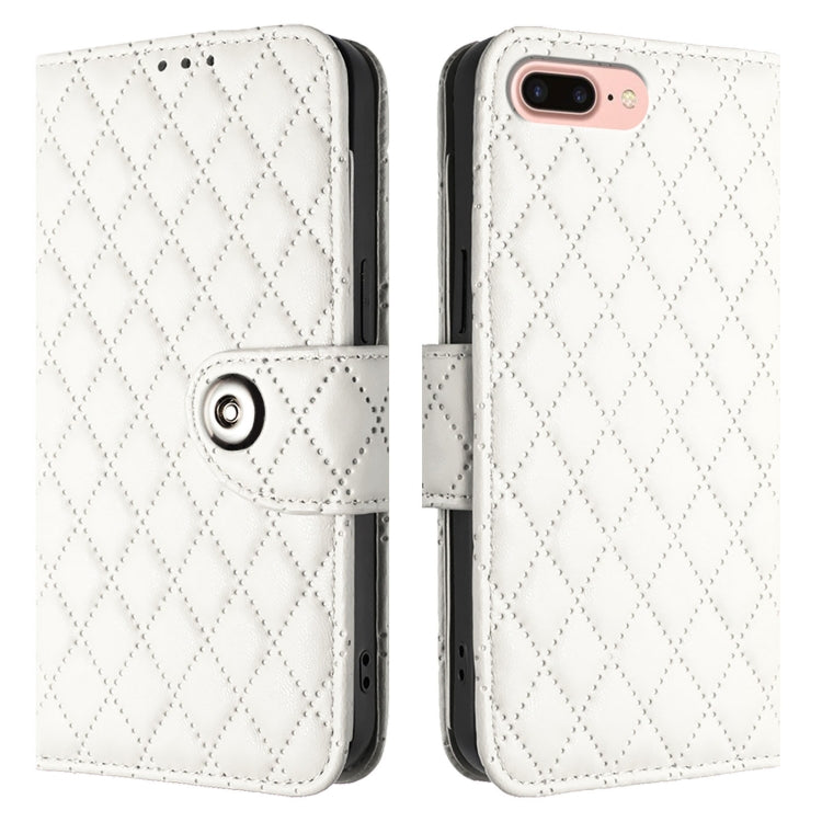 For iPhone 8 Plus / 7 Plus / 6s Plus Rhombic Texture Flip Leather Phone Case with Lanyard