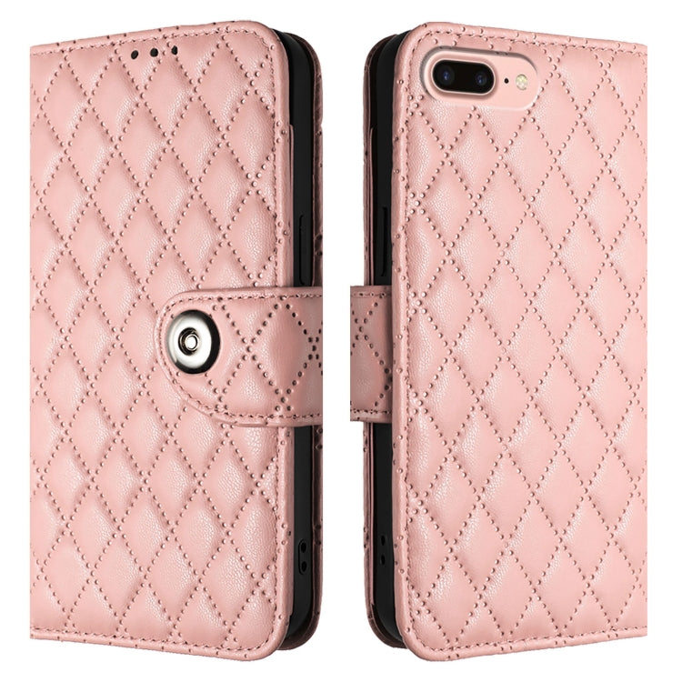 For iPhone 8 Plus / 7 Plus / 6s Plus Rhombic Texture Flip Leather Phone Case with Lanyard