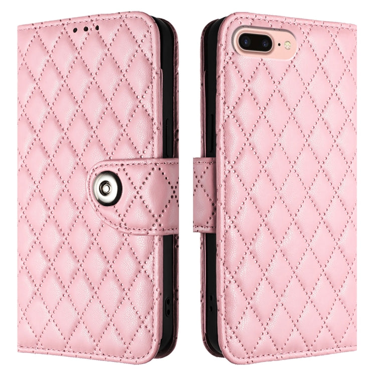 For iPhone 8 Plus / 7 Plus / 6s Plus Rhombic Texture Flip Leather Phone Case with Lanyard