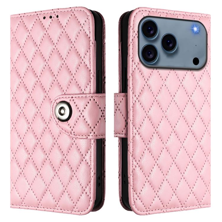 For iPhone 17 Pro Max Rhombic Texture Flip Leather Phone Case with Lanyard