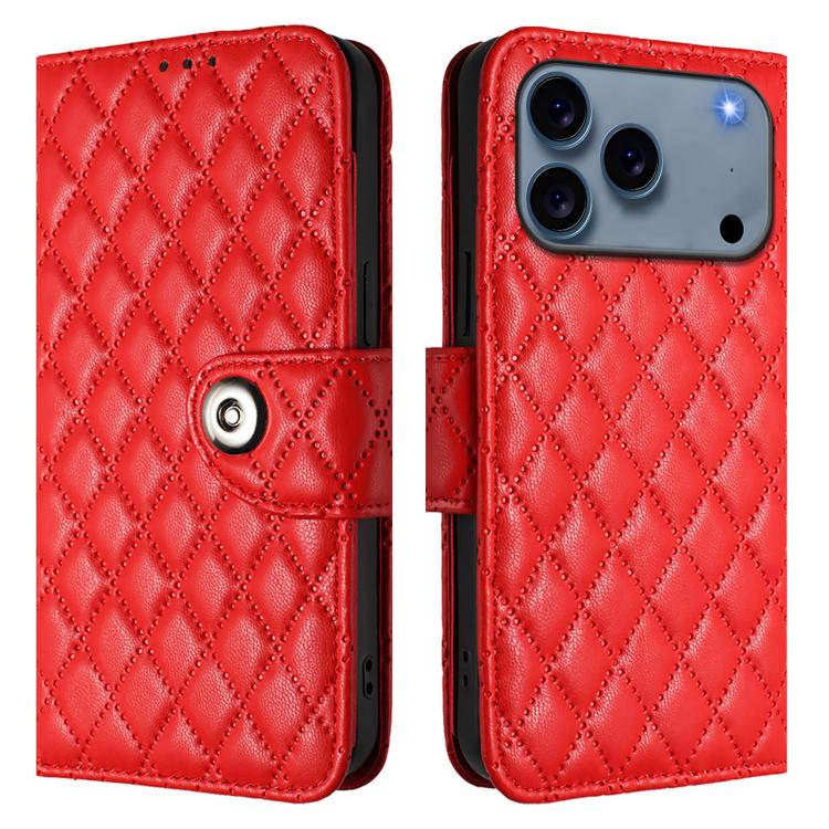 For iPhone 17 Pro Rhombic Texture Flip Leather Phone Case with Lanyard