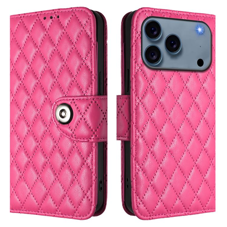 For iPhone 17 Pro Rhombic Texture Flip Leather Phone Case with Lanyard