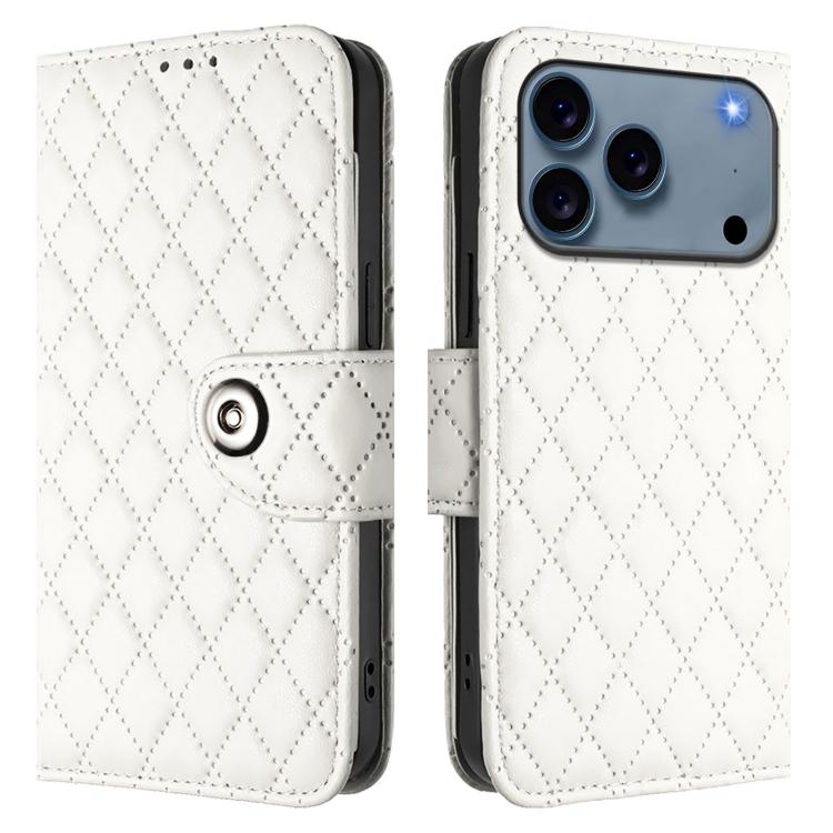 For iPhone 17 Pro Rhombic Texture Flip Leather Phone Case with Lanyard