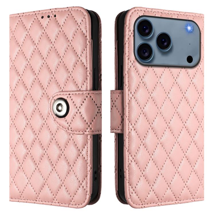For iPhone 17 Pro Rhombic Texture Flip Leather Phone Case with Lanyard