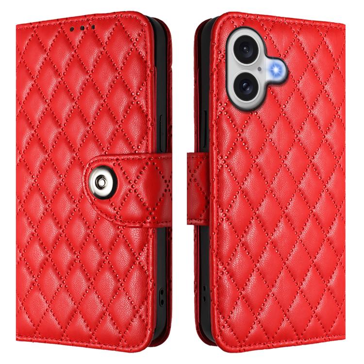 For iPhone 17 Rhombic Texture Flip Leather Phone Case with Lanyard