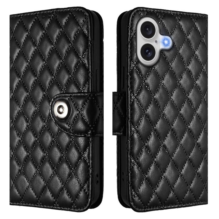 For iPhone 17 Rhombic Texture Flip Leather Phone Case with Lanyard
