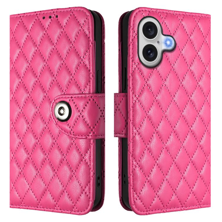 For iPhone 17 Rhombic Texture Flip Leather Phone Case with Lanyard