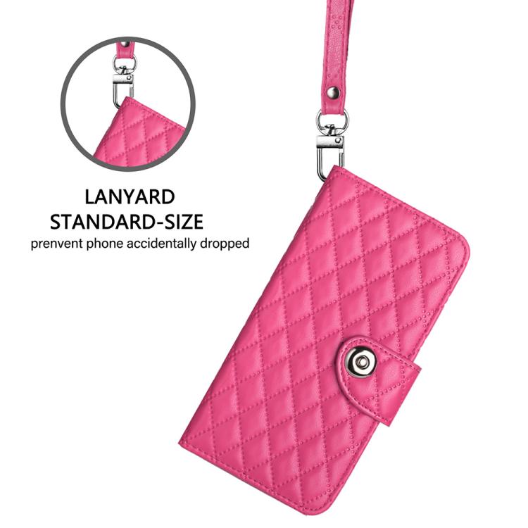 For iPhone 17 Rhombic Texture Flip Leather Phone Case with Lanyard