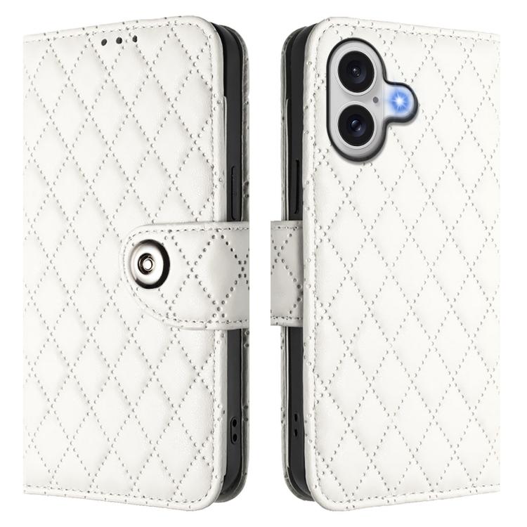 For iPhone 17 Rhombic Texture Flip Leather Phone Case with Lanyard