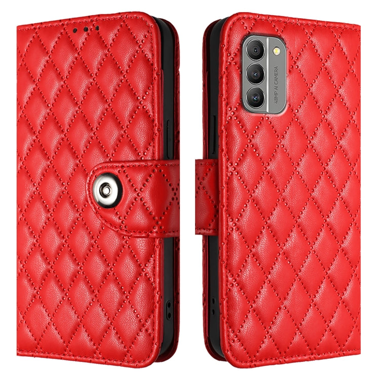For Nokia G400 Rhombic Texture Flip Leather Phone Case with Lanyard