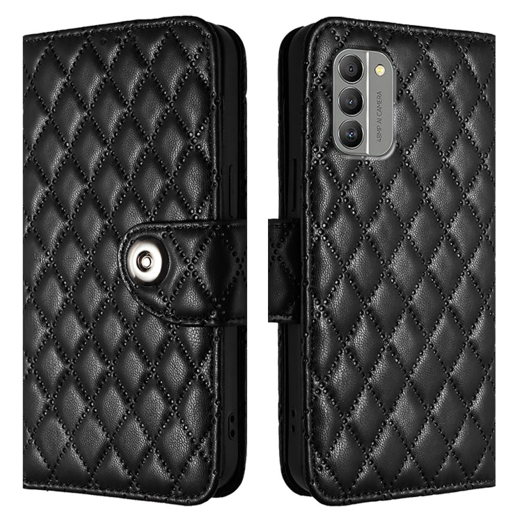 For Nokia G400 Rhombic Texture Flip Leather Phone Case with Lanyard
