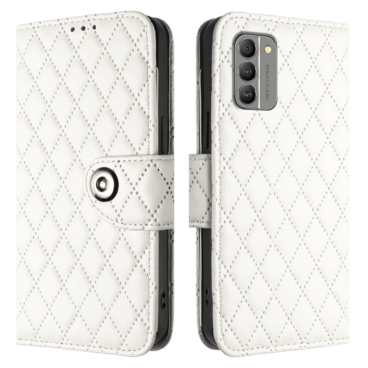 For Nokia G400 Rhombic Texture Flip Leather Phone Case with Lanyard
