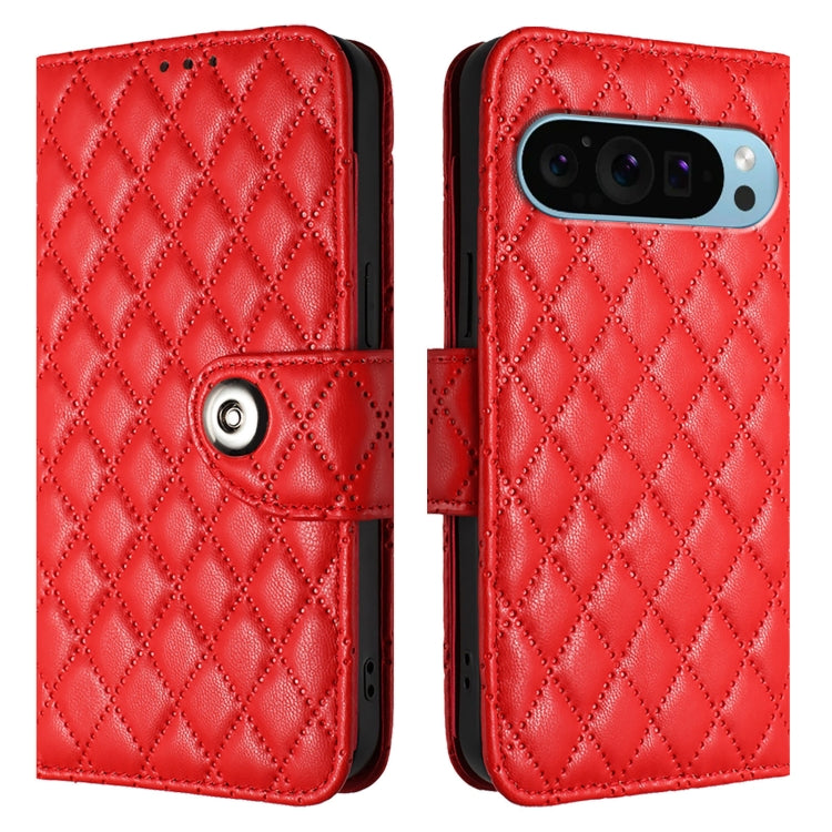 For Google Pixel 9 / Pixel 9 Pro Rhombic Texture Flip Leather Phone Case with Lanyard