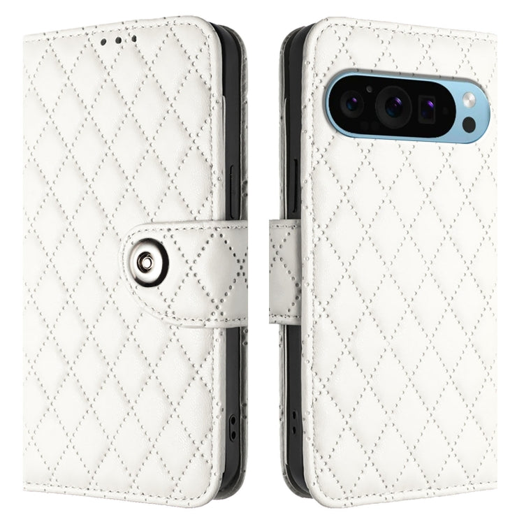 For Google Pixel 9 / Pixel 9 Pro Rhombic Texture Flip Leather Phone Case with Lanyard