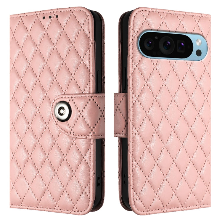 For Google Pixel 9 / Pixel 9 Pro Rhombic Texture Flip Leather Phone Case with Lanyard