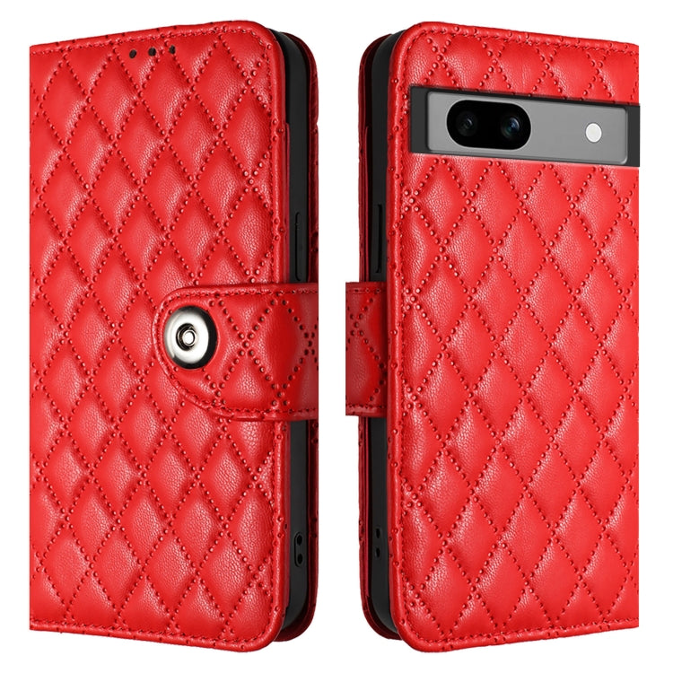 For Google Pixel 7a Rhombic Texture Flip Leather Phone Case with Lanyard