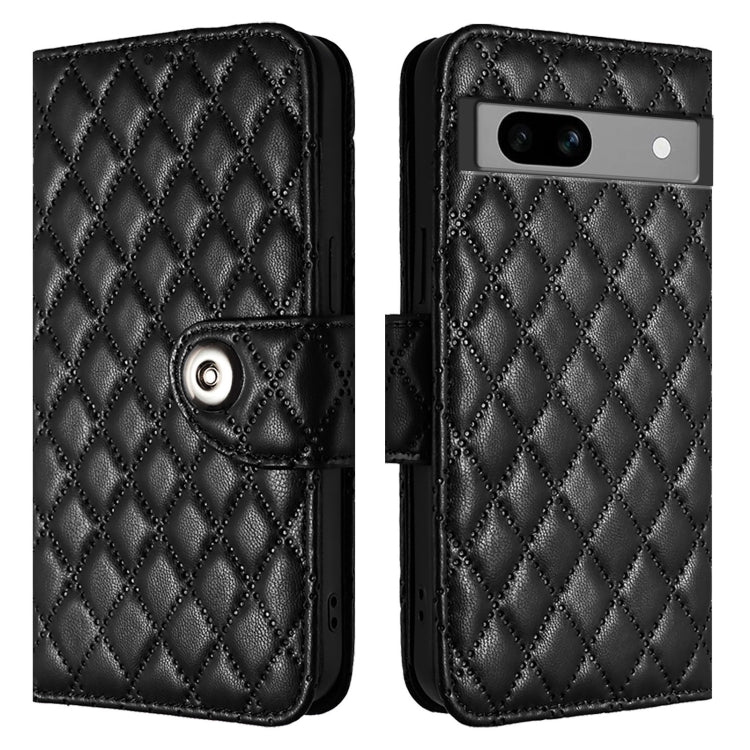 For Google Pixel 7a Rhombic Texture Flip Leather Phone Case with Lanyard