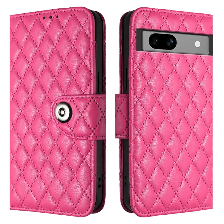 For Google Pixel 7a Rhombic Texture Flip Leather Phone Case with Lanyard