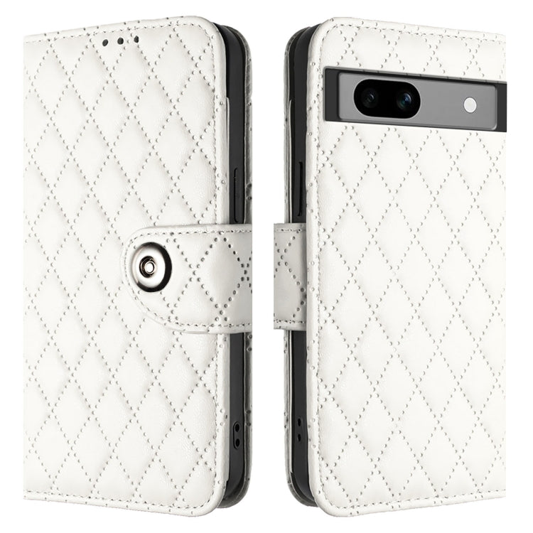 For Google Pixel 7a Rhombic Texture Flip Leather Phone Case with Lanyard