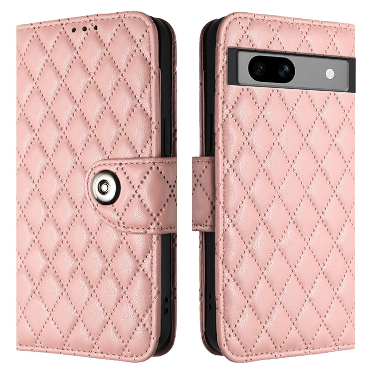 For Google Pixel 7a Rhombic Texture Flip Leather Phone Case with Lanyard