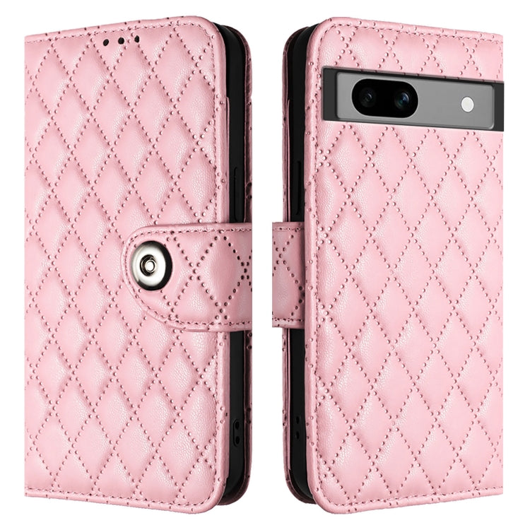 For Google Pixel 7a Rhombic Texture Flip Leather Phone Case with Lanyard